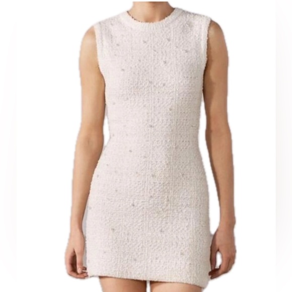 Zara Pearl Trim Cream Textured Mini Dress | Sz S | Brand New WT - Picture 5 of 5